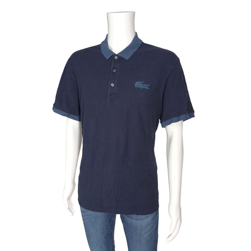 Lacoste Polo Shirt Mens 3XL Navy Blue Excellent Regular Fit Logo Short Sleeve